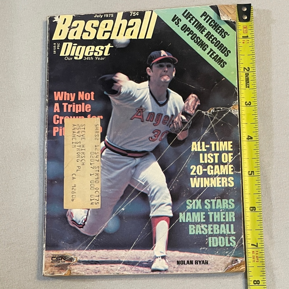 Vintage July 1975 Baseball Digest - Nolan Ryan Cover